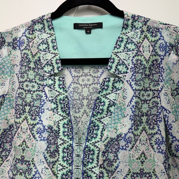 Nanette Lepore Blue and Green Patterned Blouse - Picture 4 of 9